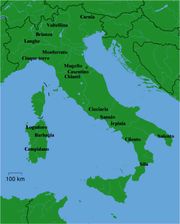 Some common geographical names used as points of reference in Italy.