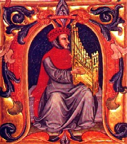 Landini, the most famous composer of the trecento, playing a portative organ (illustration from the 15th century Squarcialupi Codex)