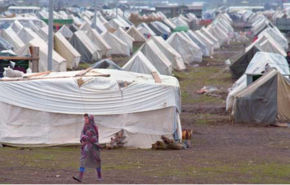Approximately 250,000 Armenians and 600,000 Azeris were displaced from the fighting. Above, an Iranian built camp housing some of the refugees from Azerbaijan.