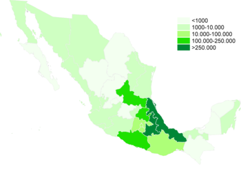 Distribution of Nahuatl speakers per state.