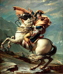 Napoléon crossing the Alps (Jacques-Louis David). Bonaparte led the armies of France over the Alps to defeat the Austrians at the Battle of Marengo (1800).