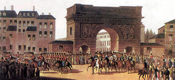 The Russian army enters Paris in 1814.