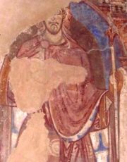 A twelfth century painting of St Oswald in Durham Cathedral 