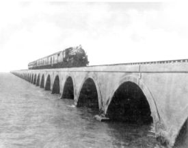Florida East Coast Railway train traveling on an Overseas Railroad (Key West Extension) railroad bridge. photo from Florida Photographic Collection