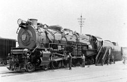 PRR M1a on display at the 1939 World's Fair.  Pipe on the smokebox and box behind stack are components of the feedwater heater.