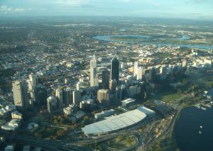 Perth CBD and Swan River from the air looking to the north-east