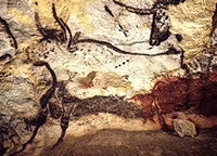 Prehistoric cave painting depicting Paleolithic fauna at Lascaux, France.