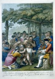 Because many children taken as captives had been adopted into Indian families, their forced return often resulted in emotional scenes, as shown in this 1765 engraving based on a painting by Benjamin West.