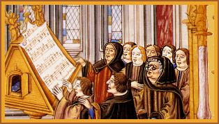 Ockeghem (with glasses) and his singers