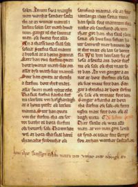  Anders Sunesøn's 13th century version of the Scanian Law and Church Law, containing a comment in the margin called the "Skaaningestrof": "Hauí that skanunga ærliki mææn toco vithar oræt aldrigh æn." (Let it be known that Scanians are honorable men who have never tolerated injustice.)