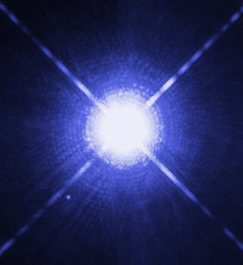 The image of Sirius A and Sirius B taken by Hubble Space Telescope. The white dwarf can be seen to the lower left. (Credit:NASA)