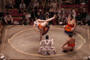 A Yokozuna blessing the ring prior to the matches 