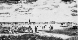 Sydney in about 1828, looking north over Hyde Park towards the harbour.