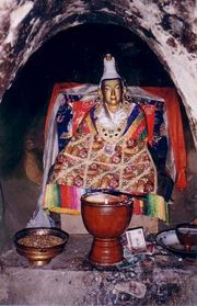 A statue of King Srong-tsan-gam-po Songtsen Gampo in his meditation cave at Yerpa