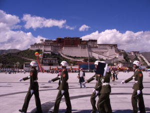 Chinese police before Potala Palace in Lhasa.