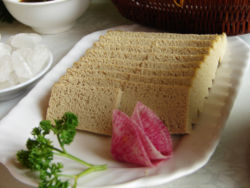 Thawed and sliced frozen tofu