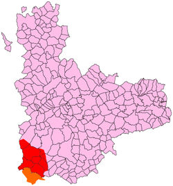 Map showing the ZEPA SPA designated territory. The red-colored area corresponds to the province of Valladolid, and the orange corresponds to Salamanca and Ávila.