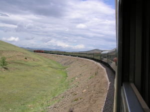 The Trans-Mongolian train passing through the Gobi Desert