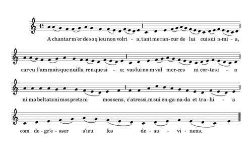 "A chantar" in modern notation, first verse only.