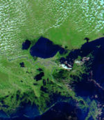 Flooding from Matthew viewed from space (the flooded areas are shown in dark-graysh blue).