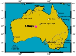 Uluṟu’s location relative to other places in Australia
