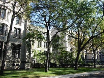 Buildings such as these within the main quadrangle epitomize the neo-Gothic architecture that is present throughout the campus.