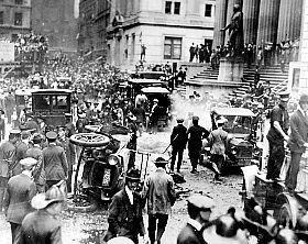 September 16, 1920: a bomb exploded in front of the headquarters of J.P. Morgan Inc. at 23 Wall Street, killing 40 and injuring 300 people.
