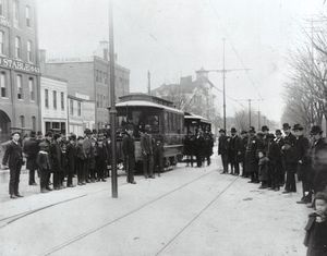Opening day, Eckington & Soldiers’ Home Railway at the terminus of the line at Seventh Street and New York Avenue, NW