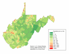 West Virginia Population Density Map