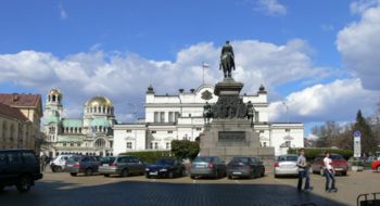 Central Sofia with the National Assembly of Bulgaria edifice in the middle