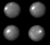 Hubble Space Telescope images of Ceres, taken in 2003/4 with a resolution of about 30 km. The nature of the bright spot is uncertain. A movie was also made.