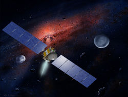 Artist's conception of Dawn visiting Ceres and Vesta.