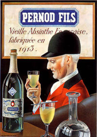 A vintage Pernod Fils absinthe advertisement.