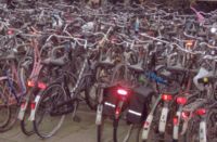 Many bikes parked in Amsterdam.