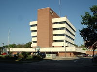 The Guy C. Larcom, Jr. Municipal Building houses the city hall and police station