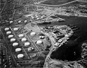 Fuel farm at left, Submarine Base (right center). October 1941.