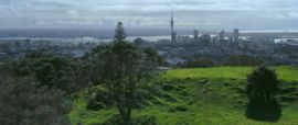 View towards Auckland CBD from the top of the Mt Eden volcanic cone.