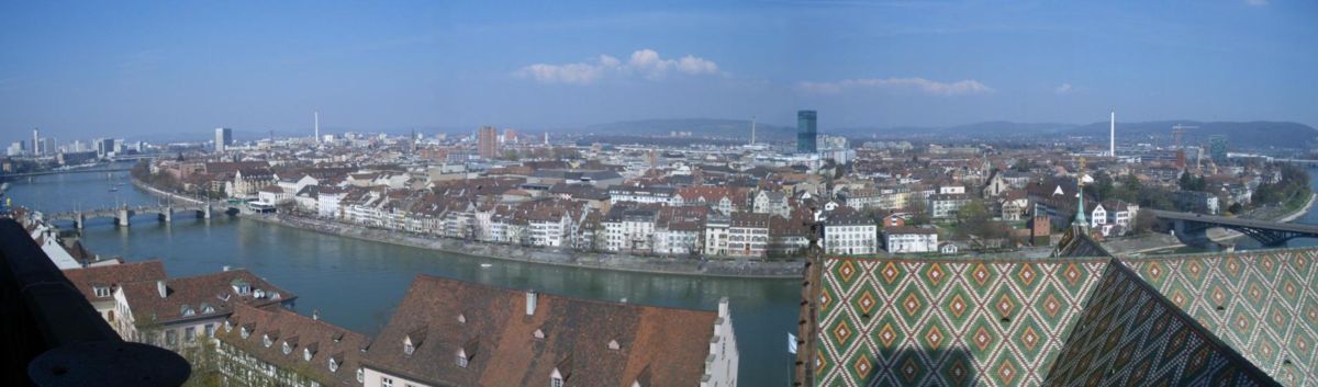 A panoramic view of Basel, looking east over Kleinbasel (smaller Basel).