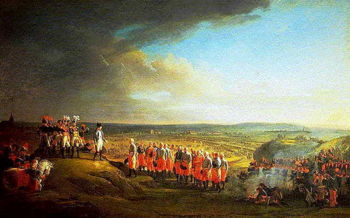 Napoleon takes the surrender of the unfortunate General Mack and the Austrian army at Ulm. Painting by Charles Thevenin.