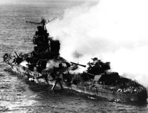 The Mikuma shortly before sinking.