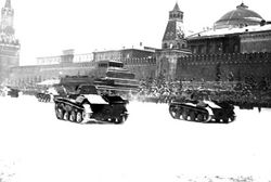 The October Revolution military parade on November 7, 1941, in Red Square was not cancelled despite German troops on the outskirts of Moscow.