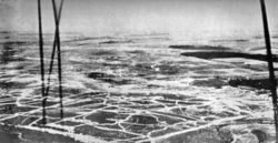 An aerial view of the Somme battlefield in July, taken from a British balloon near Bécourt.