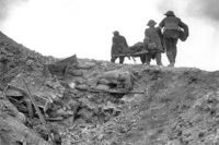 Stretcher bearers recovering wounded during the Battle of Thiepval Ridge, September 1916.
