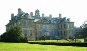 Belton House, the north facade. The 17th-century double room design enabled greater symmetry between facades, while allowing the house to be compact and under the one roof.
