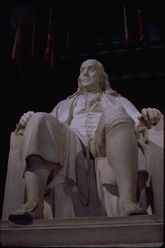 Memorial marble statue of Ben Franklin