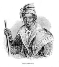 Abraham, a Black Seminole leader, from N. Orr's engraving published in 1848 in The Origin, Progress, and Conclusion of the Florida War by John T. Sprague.