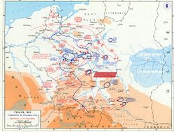 In Poland, fast moving armies encircled Polish forces (blue circles), but the "blitzkrieg" idea never really took hold - artillery and infantry forces acted in time-honoured fashion to crush these pockets.