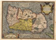 Ortelius: map of Ireland from 1573 titled Eryn. Hiberniae Britannicae Insulae Nova Descriptio Irlandt.