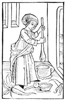 Butter-making woman, Compost et Kalendrier des Bergères, Paris, 1499.
