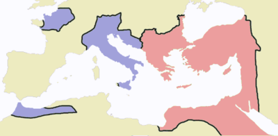 Eastern and Western Roman Empires, c. 476 AD.